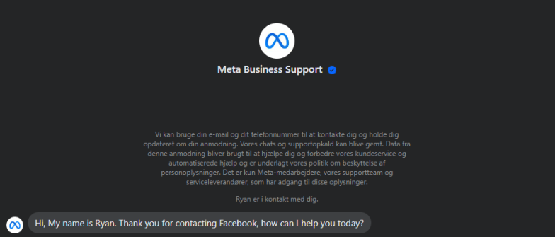 Der vil altid være officielle beskeder i en Messenger chat med Meta