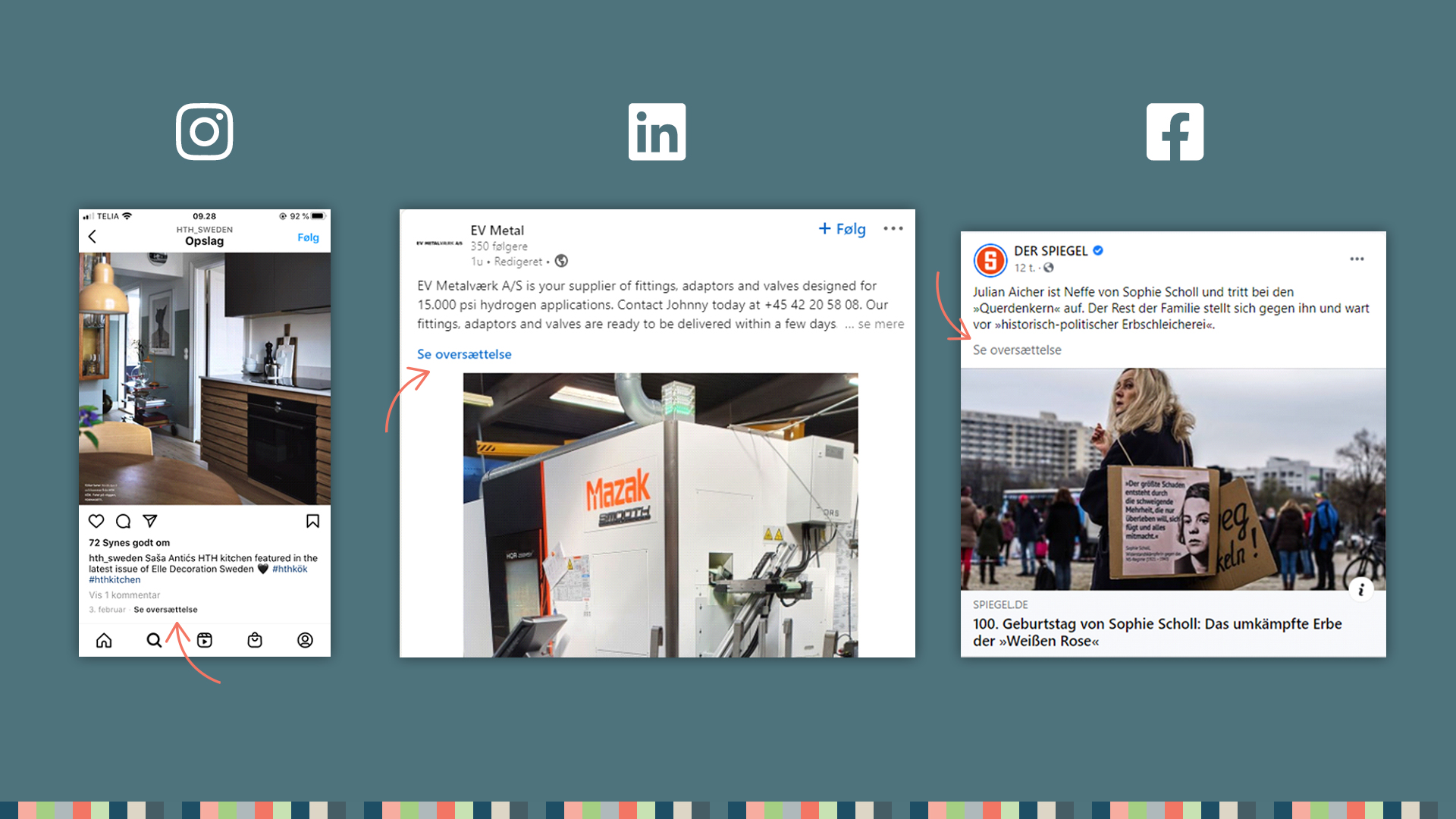 Visning af hvordan oversæt funktion fungere på instagram