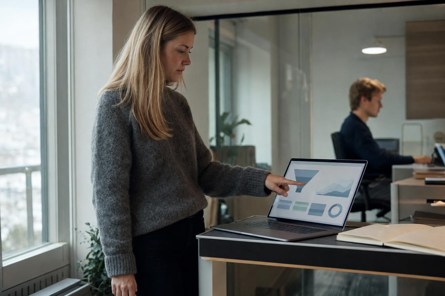 Medarbejder analyserer en SaaS-platforms data for at forbedre konvertering og onboarding.